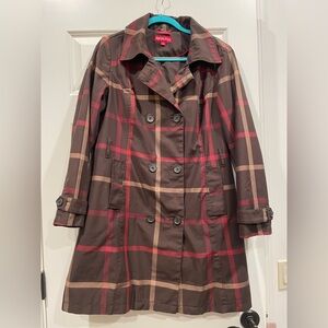 Merona Brown/Maroon Plaid Trench Coat